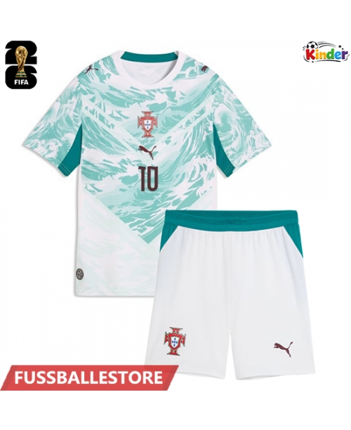Günstige Portugal Bernardo Silva #10 Auswärts Trikotsatzt Kinder WM 2026 Kurzarm (+ Kurze Hosen)